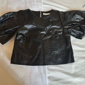 Amanda Uprichard Black Textured Puff Sleeve Blouse